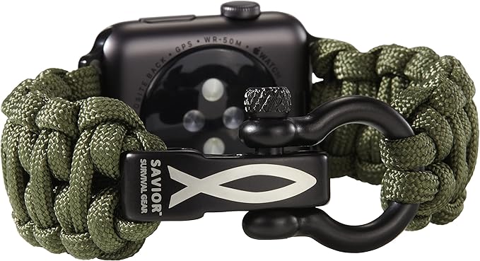Savior Survival Gear Paracord Watch Band - Compatible with Apple Watch Band 49mm 46mm 45mm 44mm 42mm - iWatch Band Series Ultra 10 9 8 7 6 5 4 3 2 1 SE – Adjustable strap for men (Green, Large)