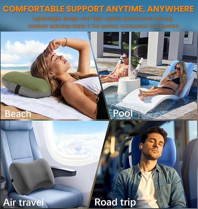 Inflatable Neck Pillow for Travel Camp Beach Alaska Cruise Essentials Carnival Ship Must Have Deployment Accessories Airplane Attendant Stuff Kids Travel Sheet Cute Small Safety Packable Flight Needs