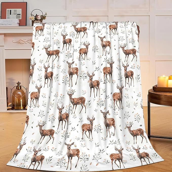 Buck Deer Blanket Soft Lightweight Flannel Fleece Blanket Cozy Warm Wildlife Animal Decor Bedding Stuff Fuzzy Plush Throw Blanket Gifts for Lover Boys Girls Kids Women Adults Bed Travel 60"x80"