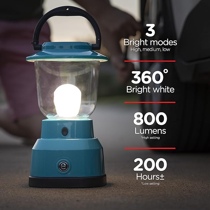 Enbrighten LED Large Camping Lantern, Battery Powered, USB Charging, 800 Lumens, 200 Hour Runtime, Carabiner Handle, Hiking Gear, Emergency Light, Blackout, Storm, Hurricane