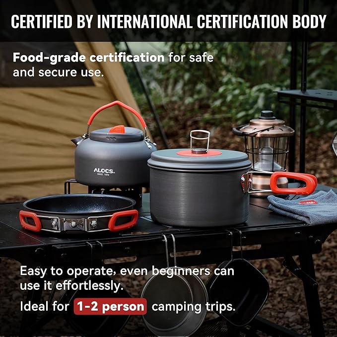 Alocs Camping Cookware Set - Lightweight Camping Cookware Mess Kit - Camping Pots and Pans Set - Camping Cooking Gear with Portable Carry Bag for Outdoor Backpacking Hiking and Picnic