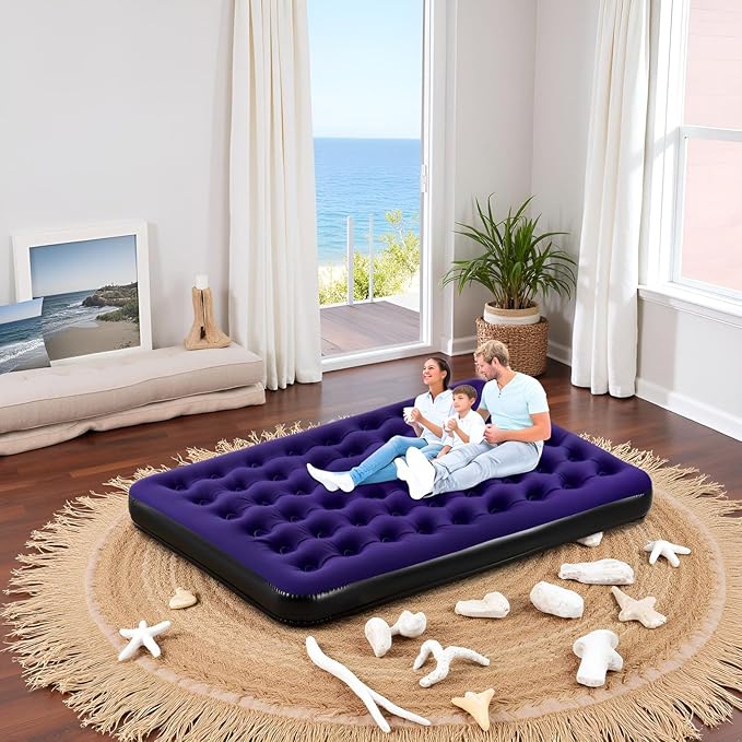 Onirii King Size Camping Air Mattress Bed with Air Pump,80"x 72"Thickened Portable Blow Up Inflatable Air Mattress,Travel Sleeping Bed Pad for Camping Home Hiking