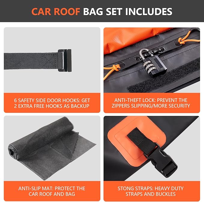 Car Rooftop Cargo Carrier Bag, 30 Cubic Feet Car Roof Cargo Carrier Bag Waterproof for All Vehicle with/Without Rack, Include Anti-Slip Mat, 2 Reinforced Straps, 6 Door Hooks and Luggage Lock