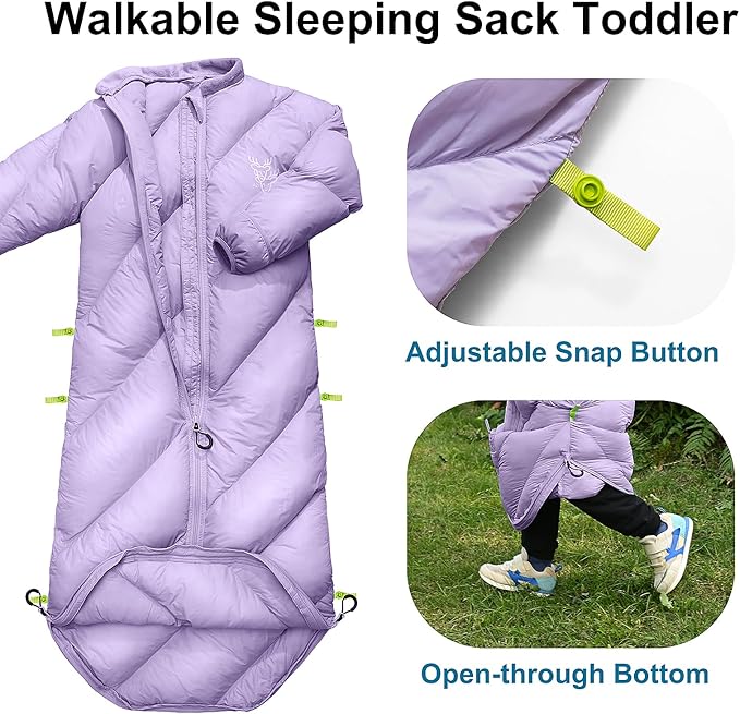 Walkable Toddler Sleeping Bags for Kids, Boys Girls (2T-4T) - Puffy Camping Sleeping Sack for Indoor, Outdoor, Travel, Sleepover, Slumber Party (up to 46 in)- Machine Washable, Lightweight