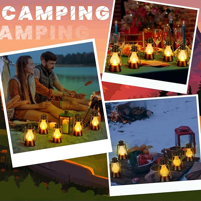 Ferraycle 12 Pcs Mini Lantern for Centerpiece Western Wedding Decor 4 Inch Camping Decorative with LED Candle Vintage Hanging Lantern Ornaments Bulk for Cowboy Cowgirl Xmas Party Decoration (Black)