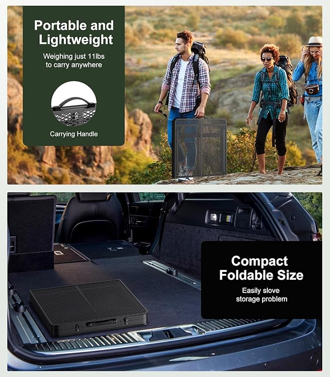 Raynesys Foldable Grill Table with Mesh Desktop, 200lbs 4Ft Portable Folding Table, Height Adjustable Metal Table for Ourdoor, Camping, Picnic, BBQ and Beach, RV, 47.24" L x 23.62" W