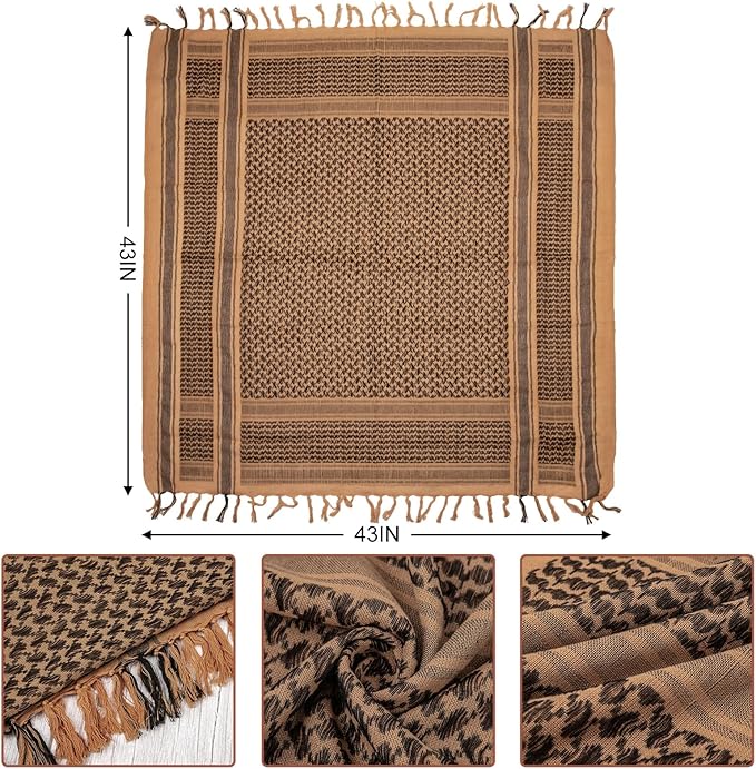 Aonal Military Shemagh Tactical Desert Scarf, 100% Cotton Keffiyeh Neck Head Scarf Wrap for Men Women