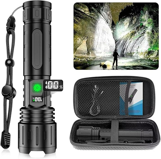 Rechargeable LED Flashlights High Lumens, High Lumens & 1500 Meters Super Bright Rechargeable Tactical Flashlight with 5 Modes,Waterproof,Powerful Handheld Flash Light for Camping