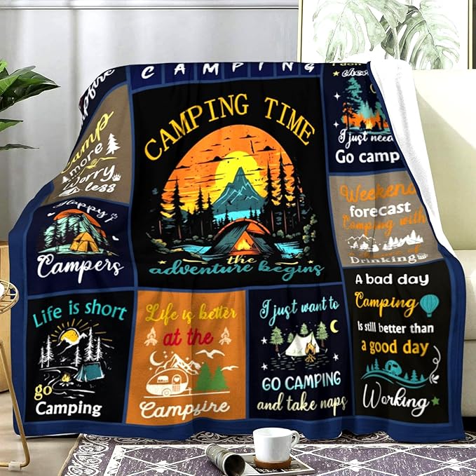 Camping Blanket Gifts for Women & Men, Cool Camping Essentials Throws and Blankets for Camper Outdoor for Rv Owners & Travel Hiking 60"X50"
