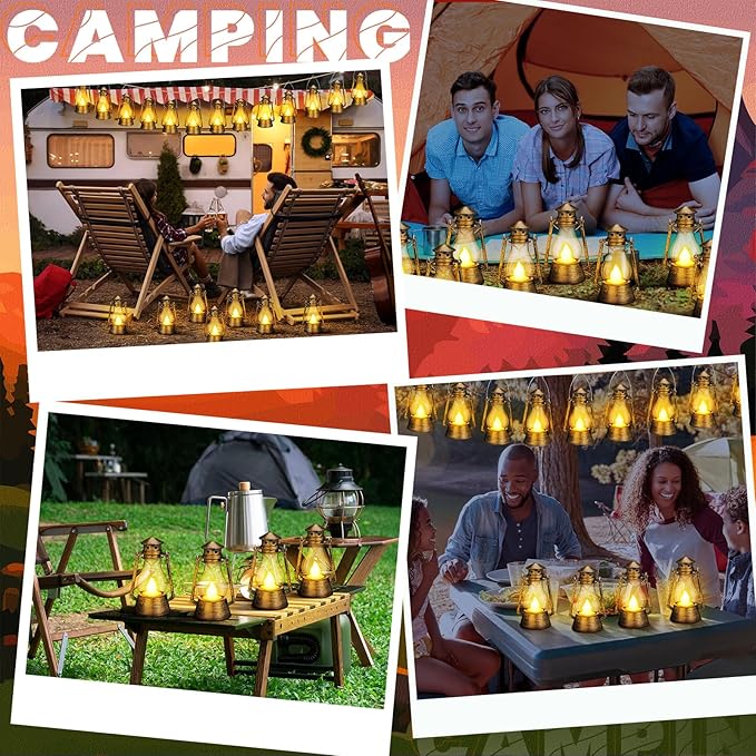 Ferraycle 12 Pcs Mini Lantern for Centerpiece Western Wedding Decor 4 Inch Camping Decorative with LED Candle Vintage Hanging Lantern Ornaments Bulk for Cowboy Cowgirl Xmas Party Decoration (Bronze)