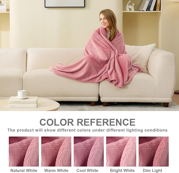 Hansleep Fleece Dusty Rose Full Blanket, Super Soft Flannel Fuzzy Plush Cozy Blanket for All Seasons, Dusty Rose, Full 84x90 Inches