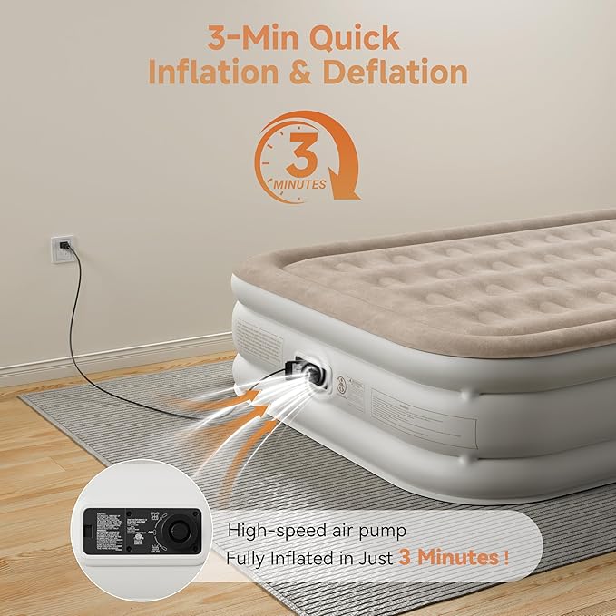 Sebor Air Mattress Queen with Built-in Pump 18", Comfortable Self-Inflating Air Mattress with High-Speed Pump, Durable Blow Up Mattress Queen with Storage Bag for Guests, Camping, Travel