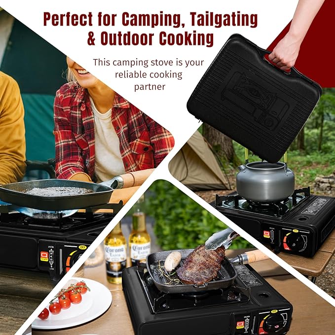 SHINESTAR Butane Camping Stove with Carrying Case, Portable Stove for Camping, Hiking, Emergencies, Tailgating Essentials, 7800 BTUs Output