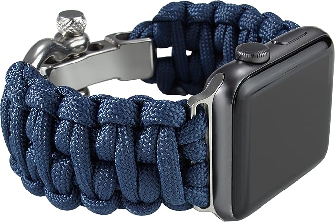 Savior Survival Gear Paracord Band,Compatible with Apple Watch Band 49mm 46mm 45mm 44mm 42mm,iWatch Band Series Ultra 10 9 8 7 6 5 4 3 2 1 SE,Adjustable strap for men (Dark Blue w/Silver Clasp,Large)