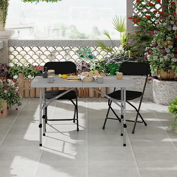 OS MOTOR 4ft Folding Table with Carry Handle, Portable Heavy Duty Plastic Utility Table with Steel Legs for Party, Wedding, Camping, Indoor, Outdoor Event, 48 Inch, Gray