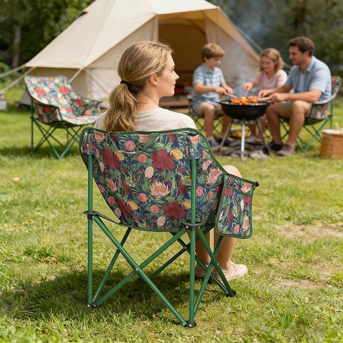 MAGRACE Folding Camping Chairs, Floral Printed, Durable 600D Oxford & Alloy Steel Support, Hiking Beach Fishing Patio Lawn (Floral)