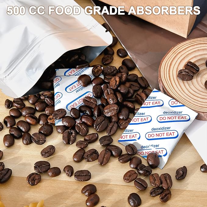 500cc Oxygen Absorbers for Food Storage - 100 Count (20x Packs of 5) - for Long Term Food Storage & Survival, Mylar Bags, Canning, Harvest Right Freeze Dryer, Dehydrated, and Preserved Foods