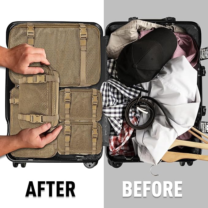 4 Set Tactical Packing Cubes ，Compressible Mesh Duffle Storage Bag,Portable Edc Molle Pouch Organizer.