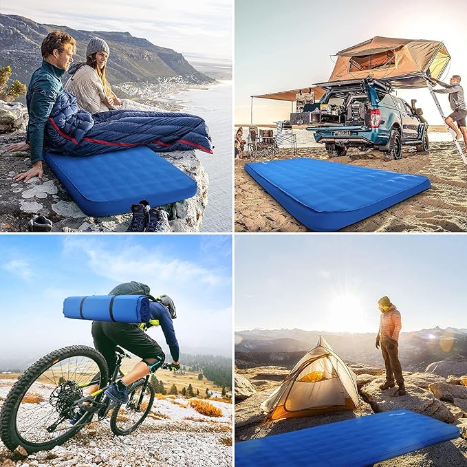 Buheco Sleeping Pad for Camping, Self-Inflating 9.5 R Value 3" Ultra-Thick Memory Foam Comfort Plus Camping Mats for Backpacking Travelling & Hiking Portable Air Mattress for 4-Season Blue