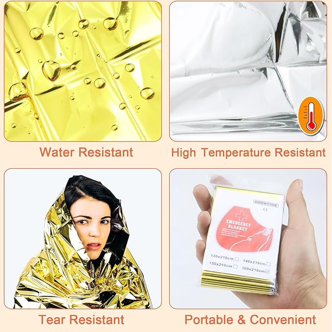10 Pack Emergency Mylar Thermal Blankets - Gold&Silver 84"x52" Durable Space Blankets for First Aid, Survival, Camping, Hiking, Car Emergency Kit, Outdoor Camping Gear