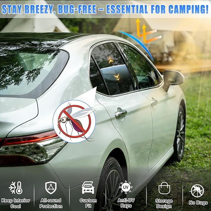 ZATOOTO Car Window Shades Camry 2018-2024 for Rear Window 2Pack car Shades for Back Windows Baby & Pet | Blocks 99% UV Rays & Heat | Breathable Mesh for Privacy & Bug Protection | Camping & Travel