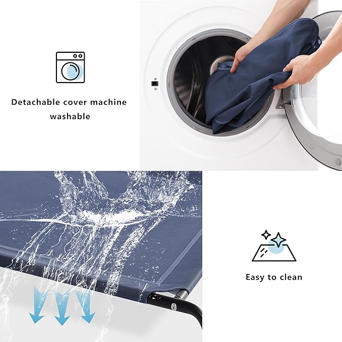 Cooling Elevated Dog Bed for Large Dogs, Outdoor Raised Dog Beds Portable Dogs Cot Bed W/Breathable Mesh, Pet Cots W/Removable Waterproof Bolster