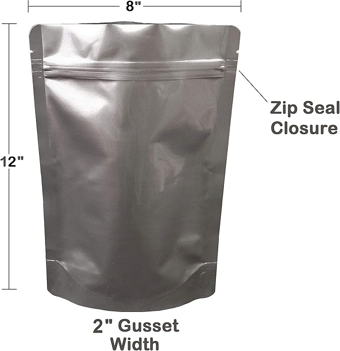 7 Mil Zip Top Mylar Bags Stand Up Gusseted Pouch in Multiple Sizes (100, 2 QUART 8 x 12 inch)