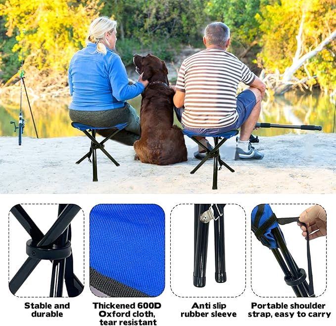 Travel Folding Camping Stool, Use Height 14.6" and Maximum Weight 210 lbs Outdoor Portable Tripod Seat Fishing Chair Seat for Camping Fishing Hiking Gardening and Beach Garden Painting (Blue)