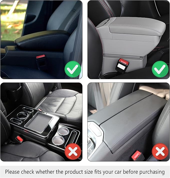Stacool Upgraded Car Center Console Cover,Microfiber Leather Car Armrest Cover Cushion with 2 Storage Bags,Universal Car Armrest Storage Box (Gray)