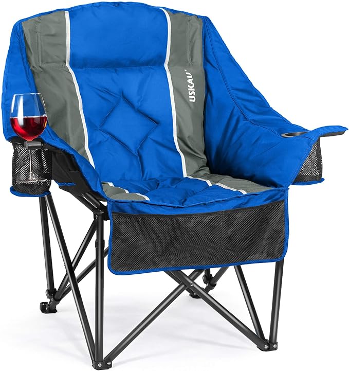 Oversized Camping Chair for Adults - Heavy Duty 400 lbs Padded Folding Chair with Wine Glass Holder, 2 Cup Holders & Side Pockets, Portable Carry Bag for RV, Tailgating, Lawn