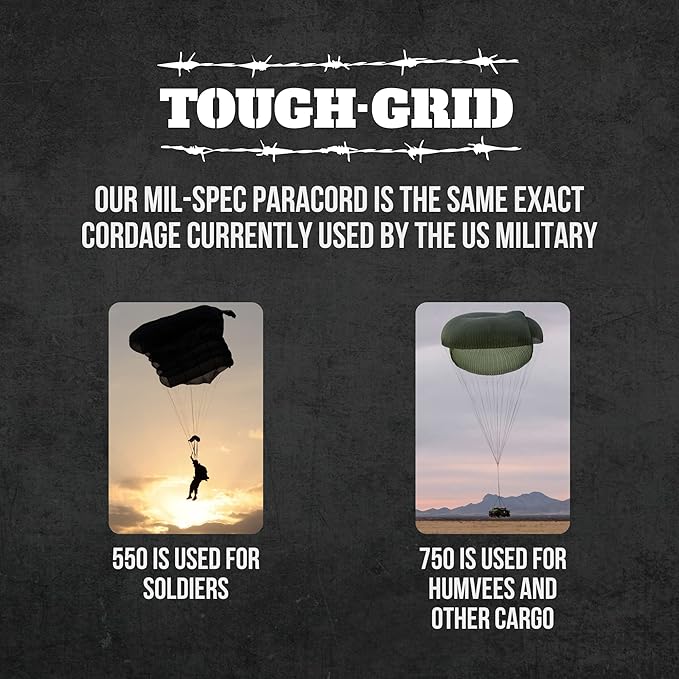 TOUGH-GRID 750 Paracord Military Grade Nylon Rope - Type IV Mil-Spec Made in USA - Tactical Survival Cord