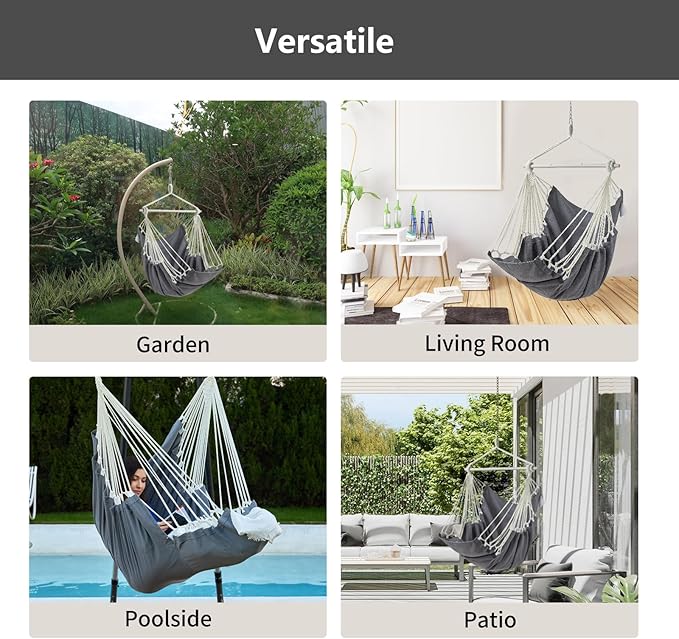 CHULIM Hanging Hammock Chair Swing MAX 500 lbs Outdoor Hanging Chair with Footrest Indoor Swing Chair with Portable Steel Spreader Bar and Hardware Kit for Bedroom Living Room Patio Porch - Dark Grey