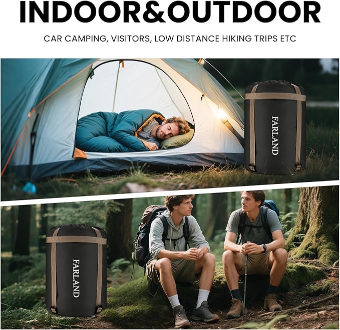 FARLAND Sleeping Bags for Adults Teens Kids with Compression Sack Portable and Lightweight for 3-4 Season Camping, Hiking,Waterproof, Backpacking and Outdoors