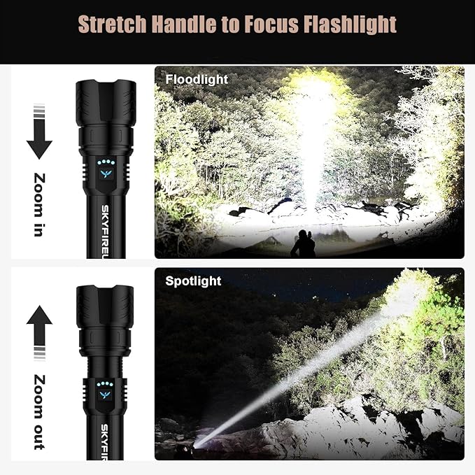 SKYFIRE Rechargeable Flashlights High Lumens with Ignition Lens,5000mAh Super Bright Flashlight Waterproof Powerful LED Tactical Flash Light for Camping Essentials Outdoor Home&Gifts