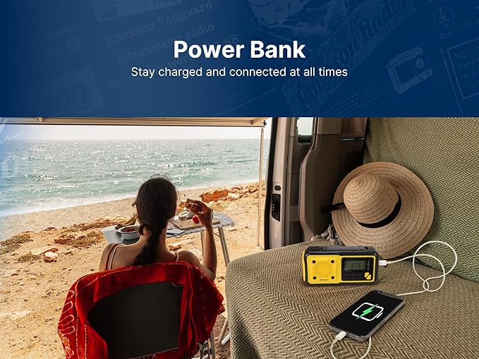 Emerson ER-7051 Emergency AM/FM Radio with NOAA Weather Band, Built-in Power Bank, Hand Crank, Solar Charging, LED Flashlight, and SOS Alarm – Essential Survival Gear for Camping and Emergency Prep