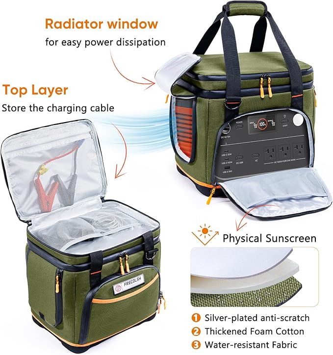 Double-Layer Travel Carrying Case for Jackery Explorer 1000 v2 – Hard Molded Bottom, Side Ventilation & Front Pockets, Portable Power Station Storage Bag for Jackery Accessories & Solar Generator