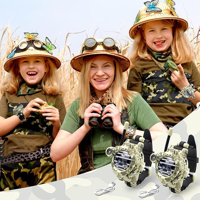Walkie Talkies Watch Rechargeable, Spy Watch Army Toys for Kids, 7 in 1 Digital Watch Walkie Talkies with Flashlight, Cool Spy Gadgets for Boy Girls Outdoor Game