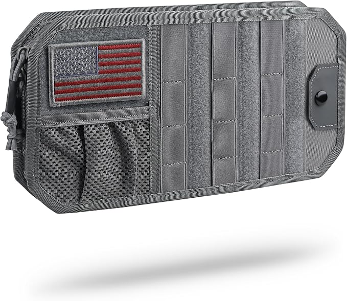 WYNEX Molle Car Sun Visor Organizer, Car Accessories with Zip Storage Pouch & Glasses Holder, Semi-Rigid Molle Panel with Patch for Tactical Gears, Fits Most Cars, Trucks, Pickups, Patrols