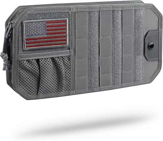 WYNEX Molle Car Sun Visor Organizer, Car Accessories with Zip Storage Pouch & Glasses Holder, Semi-Rigid Molle Panel with Patch for Tactical Gears, Fits Most Cars, Trucks, Pickups, Patrols
