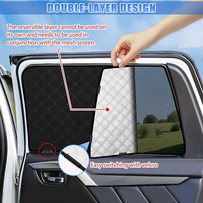 ZATOOTO Car Window Shades for Ford F-150 2015-2020, Double Layer Blackout Privacy Shades with Breathable Mesh Screen Reversible F-150 Window Cover Design Privacy & UV Protection for Travel Trip Camp