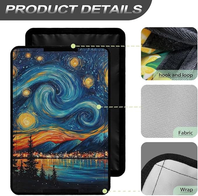 RV Window Shade Cover with Oil Painting Starry Sky, RV Door Window UV Protective Cover, Foldable Travel Trailer Motorhome Rv Screen Door Protector