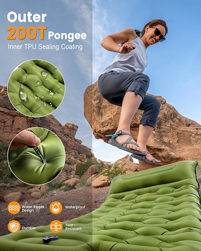 Camping Sleeping Pad,5.9 Inch Thick Camping Mat with Built in Pillow and Foot Pump,Self Inflating Sleeping Pad for Camping Backpacking（Green