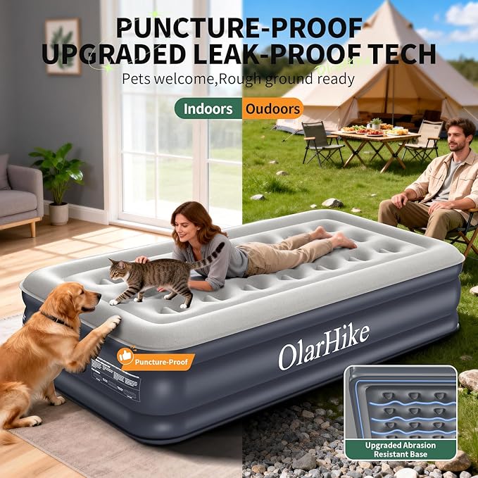 OlarHike Twin Air Mattress with Built-in Pump, 18" Raised Inflatable Bed for Home & Outdoor Use, 300lb Weight Capacity - Portable Blow-up Mattress for Guests, Camping, and Travel
