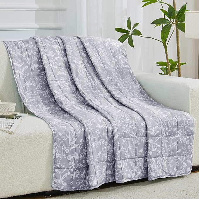 yescool Weighted Blanket for Adults (20 lbs, 48" x 72", Pearl Grey) Cooling Heavy Blanket for Sleeping Perfect for 140-160 lbs, Twin Size Breathable Blanket with Premium Glass Bead, Machine Washable