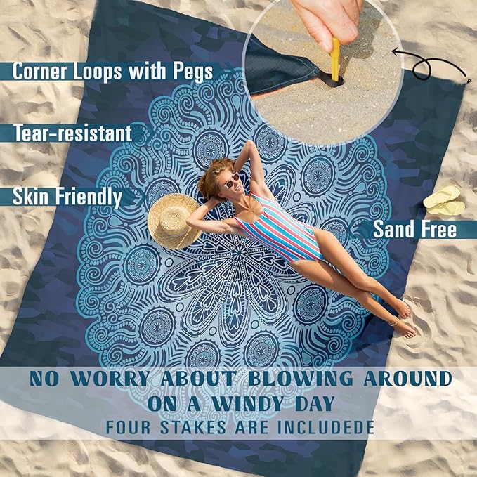 Famstar Beach Blanket Sandproof Waterproof 78''×81'' 1-5 Adults Oversized,Compact Lightweight Durable Beach Mat for Travel Camping Hiking Picnic Blanket