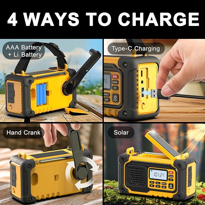 Crank Emergency Weather Radio, 10000mAh Solar Hand Crank Portable NOAA AM FM Battery Power Radio,Weather Alert with Flashlight,SOS Alarm & Reading Lamp,Survival Gifts for Home Camping Outdoor