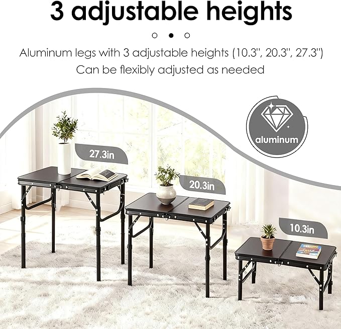 Folding TV Trays Foldable Dinner Tray Table Adjustable Height Food Snack Eating Couch Side Table Study Aluminum Portable Sofa Tray End Table for Outdoor Indoor Camp Pinic Bed Couch Living Room(Black)