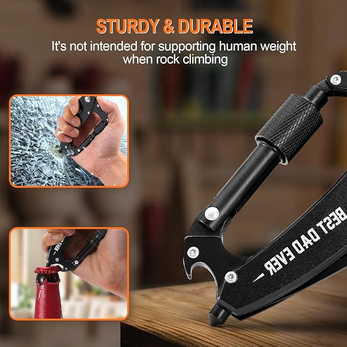 Birthday Gifts for Men Dad Him Husband, Multitool Carabiner With "Best Dad Ever", Fathers Day Dad Gifts from Daughter Son, Cool Gadgets for Men, Tactical Survival Gear for Camping And Hiking