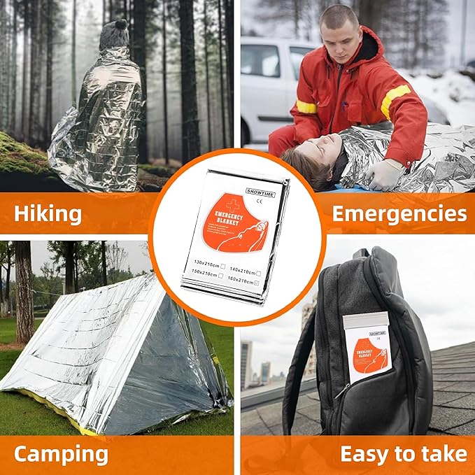6 Pack Emergency Thermal Blankets for Survival, 82.67”x62.99” Extra Large Mylar Space Blankets, Waterproof & Windproof for Outdoor Camping, Hiking, Survival Kit, First Aid, Car Emergency