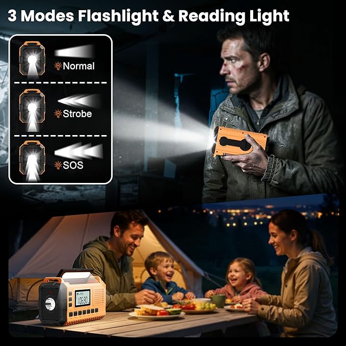Emergency Weather Radio - AM/FM/NOAA Hand Crank Radio with 15W Fast Charge, 40000mAh Portable Solar Power Bank, Multi-Function Flashlight & SOS Alarm for Outdoor Indoor Emergencies (Orange)
